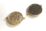 CZ Micro Pave Lotus Connector, Jewelry Connector, Bracelet Connector, Disc Charm, Connector Charms, Lotus Connector, CZ Links, 15.5x2.4mm