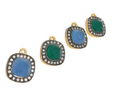 Natural Chalcedony Gemstone Charms, Gold Plated Green Onyx Charms, Wholesale Jewelry Supplies, Bulk Earring Charms, 19.5x16mm 1 Pc