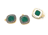 Natural Chalcedony Gemstone Charms, Gold Plated Green Onyx Charms, Wholesale Jewelry Supplies, Bulk Earring Charms, 19.5x16mm 1 Pc