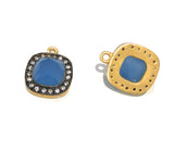 Natural Chalcedony Gemstone Charms, Gold Plated Green Onyx Charms, Wholesale Jewelry Supplies, Bulk Earring Charms, 19.5x16mm 1 Pc