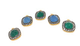 Natural Chalcedony Gemstone Charms, Gold Plated Green Onyx Charms, Wholesale Jewelry Supplies, Bulk Earring Charms, 19.5x16mm 1 Pc