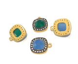 Natural Chalcedony Gemstone Charms, Gold Plated Green Onyx Charms, Wholesale Jewelry Supplies, Bulk Earring Charms, 19.5x16mm 1 Pc