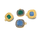 Natural Chalcedony Gemstone Charms, Gold Plated Green Onyx Charms, Wholesale Jewelry Supplies, Bulk Earring Charms, 19.5x16mm 1 Pc