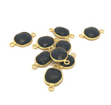 5Pcs/10Pcs Black Onyx Connector, Bezel Connector, Bulk Wholesale Jewelry Supplies, 14K Gold Plated over Sterling Silver, 17X9mm-20X12mm