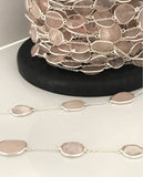 Sterling Silver Rose Quartz Chain, Gemstone Bulk Chain by Foot, Jewelry Supplies for Jewelry Making, Wholesale Bulk Rose Quartz Chain