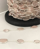Sterling Silver Rose Quartz Chain, Gemstone Bulk Chain by Foot, Jewelry Supplies for Jewelry Making, Wholesale Bulk Rose Quartz Chain
