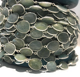 Natural Aquamarine gemstone connector chain with faceted blue stones bezel-set in sterling silver