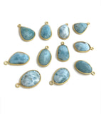 5Pcs/10Pcs Larimar Gemstone Charms, Jewelry Supplies, 14K Gold plated over Silver , Bulk Charms, Bulk Wholesale Charms, 16x10mm - 23x14mm
