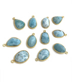 5Pcs/10Pcs Larimar Gemstone Charms, Jewelry Supplies, 14K Gold plated over Silver , Bulk Charms, Bulk Wholesale Charms, 16x10mm - 23x14mm