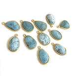 5Pcs/10Pcs Larimar Gemstone Charms, Jewelry Supplies, 14K Gold plated over Silver , Bulk Charms, Bulk Wholesale Charms, 16x10mm - 23x14mm