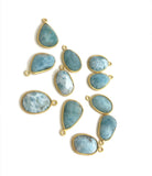 5Pcs/10Pcs Larimar Gemstone Charms, Jewelry Supplies, 14K Gold plated over Silver , Bulk Charms, Bulk Wholesale Charms, 16x10mm - 23x14mm