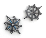 Gunmetal Helm Connector, Helm Charms, CZ Micro Pave Wheel Charm Connectors, Jewelry Supplies, Jewelry Making, Bulk Charms, 24x18x3.5mm, 1 Pc