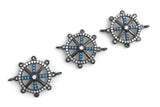 Gunmetal Helm Connector, Helm Charms, CZ Micro Pave Wheel Charm Connectors, Jewelry Supplies, Jewelry Making, Bulk Charms, 24x18x3.5mm, 1 Pc