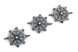 Gunmetal Helm Connector, Helm Charms, CZ Micro Pave Wheel Charm Connectors, Jewelry Supplies, Jewelry Making, Bulk Charms, 24x18x3.5mm, 1 Pc