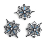 Gunmetal Helm Connector, Helm Charms, CZ Micro Pave Wheel Charm Connectors, Jewelry Supplies, Jewelry Making, Bulk Charms, 24x18x3.5mm, 1 Pc