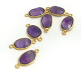 5 Pcs/10 Pcs Amethyst Gemstone Connector, 14K Gold Plated over Sterling Silver, Bulk Wholesale Jewelry Supplies, 18x9mm- 22x14mm