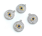 Disc Charm, Pave Disc Charm, Evil Eye Charm, Protection Jewelry Charm, Jewelry Findings, Round Charms, Turkish Evil Eye Charm, 14x12mm, 1 Pc