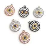 Disc Charm, Pave Disc Charm, Evil Eye Charm, Protection Jewelry Charm, Jewelry Findings, Round Charms, Turkish Evil Eye Charm, 14x12mm, 1 Pc