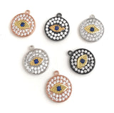 Disc Charm, Pave Disc Charm, Evil Eye Charm, Protection Jewelry Charm, Jewelry Findings, Round Charms, Turkish Evil Eye Charm, 14x12mm, 1 Pc