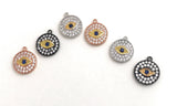 Disc Charm, Pave Disc Charm, Evil Eye Charm, Protection Jewelry Charm, Jewelry Findings, Round Charms, Turkish Evil Eye Charm, 14x12mm, 1 Pc