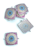Evil Eye Charm, CZ Micro Pave Square Connector, Jewelry Findings, Jewelry Supplies, Jewelry Making, Connector Charms, 22x17.5x3mm, 1 Pc