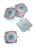 Evil Eye Charm, CZ Micro Pave Square Connector, Jewelry Findings, Jewelry Supplies, Jewelry Making, Connector Charms, 22x17.5x3mm, 1 Pc