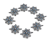 Gunmetal Helm Connector, Helm Charms, CZ Micro Pave Wheel Charm Connectors, Jewelry Supplies, Jewelry Making, Bulk Charms, 24x18x3.5mm, 1 Pc