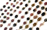 Multi Tourmaline Rosary Chain, Gemstone Chain, Sold by the Foot, Wire Wrapped Chain, Jewelry Supplies, Rosary Chain Supplies, 7x5mm-9x7mm