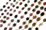 Multi Tourmaline Rosary Chain, Gemstone Chain, Sold by the Foot, Wire Wrapped Chain, Jewelry Supplies, Rosary Chain Supplies, 7x5mm-9x7mm