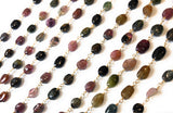 Multi Tourmaline Rosary Chain, Gemstone Chain, Sold by the Foot, Wire Wrapped Chain, Jewelry Supplies, Rosary Chain Supplies, 7x5mm-9x7mm