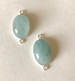 2 Pcs Aquamarine Connectors, Gemstone Connectors, Silver Connectors, Bezel Connector, Jewelry Supplies, Jewelry Making, DIY, 25x12mm-25x13mm