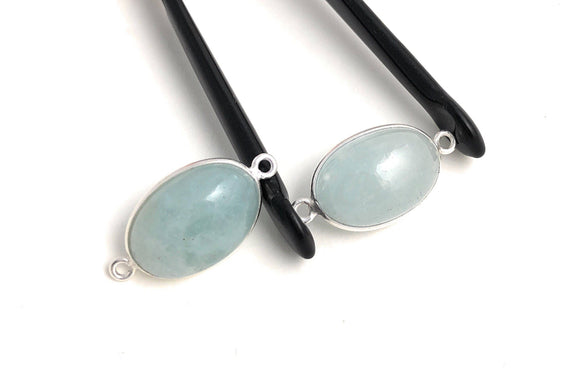 2 Pcs Aquamarine Connectors, Gemstone Connectors, Silver Connectors, Bezel Connector, Jewelry Supplies, Jewelry Making, DIY, 25x12mm-25x13mm