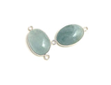 2 Pcs Aquamarine Connectors, Gemstone Connectors, Silver Connectors, Bezel Connector, Jewelry Supplies, Jewelry Making, DIY, 25x12mm-25x13mm