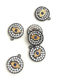 Disc Charm, Pave Disc Charm, Evil Eye Charm, Protection Jewelry Charm, Jewelry Findings, Round Charms, Turkish Evil Eye Charm, 14x12mm, 1 Pc