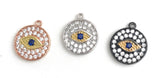 Disc Charm, Pave Disc Charm, Evil Eye Charm, Protection Jewelry Charm, Jewelry Findings, Round Charms, Turkish Evil Eye Charm, 14x12mm, 1 Pc