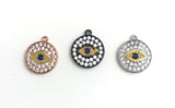 Disc Charm, Pave Disc Charm, Evil Eye Charm, Protection Jewelry Charm, Jewelry Findings, Round Charms, Turkish Evil Eye Charm, 14x12mm, 1 Pc