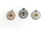 Disc Charm, Pave Disc Charm, Evil Eye Charm, Protection Jewelry Charm, Jewelry Findings, Round Charms, Turkish Evil Eye Charm, 14x12mm, 1 Pc