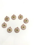 Disc Charm, Pave Disc Charm, Evil Eye Charm, Protection Jewelry Charm, Jewelry Findings, Round Charms, Turkish Evil Eye Charm, 14x12mm, 1 Pc