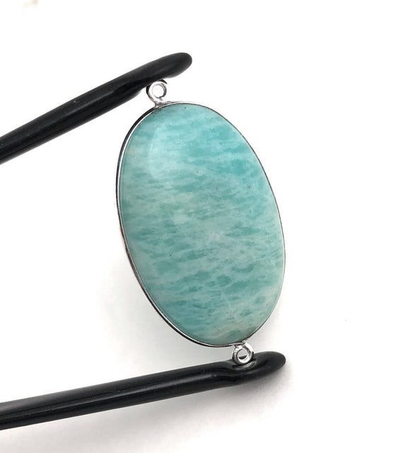 Amazonite Connectors, Gemstone Connectors, Silver Connector, Bezel Connector, Jewelry Supplies, Jewelry Making, Amazonite, 44.45x22.5mm