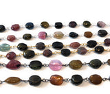 Multi Tourmaline Rosary Chain, Gemstone Chain, Sold by the Foot, Wire Wrapped Chain, Jewelry Supplies, Rosary Chain Supplies, 7x5mm-9x7mm