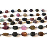 Multi Tourmaline Rosary Chain, Gemstone Chain, Sold by the Foot, Wire Wrapped Chain, Jewelry Supplies, Rosary Chain Supplies, 7x5mm-9x7mm