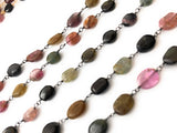 Multi Tourmaline Rosary Chain, Gemstone Chain, Sold by the Foot, Wire Wrapped Chain, Jewelry Supplies, Rosary Chain Supplies, 7x5mm-9x7mm