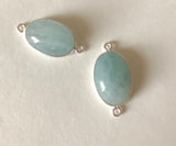 2 Pcs Aquamarine Connectors, Gemstone Connectors, Silver Connectors, Bezel Connector, Jewelry Supplies, Jewelry Making, DIY, 25x12mm-25x13mm