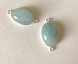 2 Pcs Aquamarine Connectors, Gemstone Connectors, Silver Connectors, Bezel Connector, Jewelry Supplies, Jewelry Making, DIY, 25x12mm-25x13mm