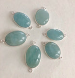 Gemstone Connectors, Silver Connectors, Aquamarine Connectors, Bezel Connectors, Jewelry Supplies, Jewelry Making, Natural Gemstone, DIY