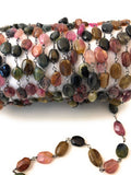 Multi Tourmaline Rosary Chain, Gemstone Chain, Sold by the Foot, Wire Wrapped Chain, Jewelry Supplies, Rosary Chain Supplies, 7x5mm-9x7mm