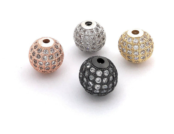 10mm Shamballa Beads, CZ Micro Pave Beads, Spacer Beads for Jewelry Making, Jewelry Supplies, Gold- Silver- Rose Gold Beads, 1 Pc