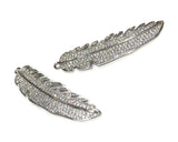 Feather Pendant, Leaf Charm, Jewelry Supplies, Jewelry Findings, Silver Findings, Pave Charm, DIY Jewelry, Jewelry Making, CZ Charms