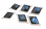 Labradorite Gemstone Connectors, Silver Bezel Connectors, Jewelry Supplies for Jewelry Making, Wholesale Bulk Jewelry Findings