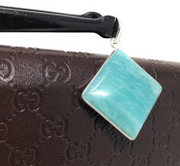 Amazonite Gemstone Pendant, Sterling Silver Pendant, Natural Gemstone Pendant, Jewelry Supplies for DIY Jewelry Making, 42x30.15mm